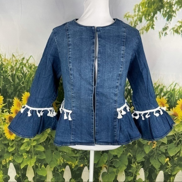 LIVE A LITTLE New Indigo Ruffle-Hem Denim Jacket M - Picture 5 of 12